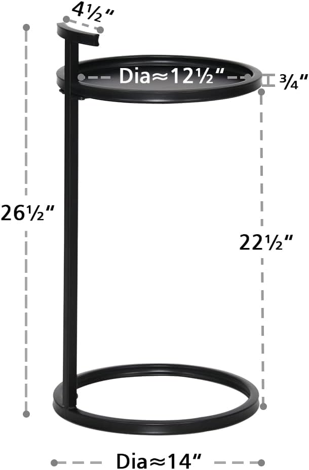 14" Round Metal End Table, Black Accent Side Table