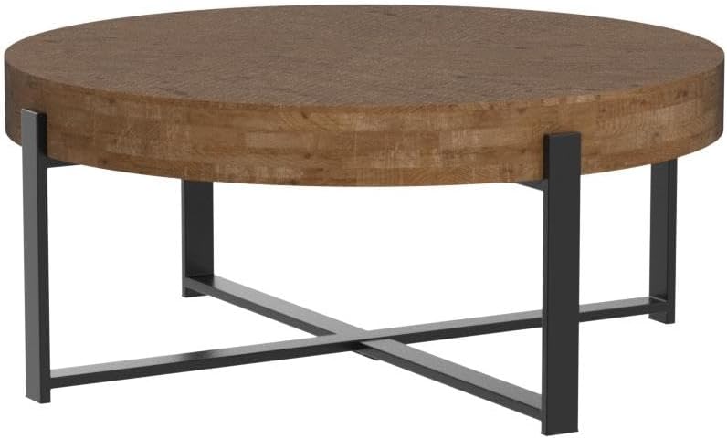 31.29" Splicing Round Coffee Table, Wood Top & Black Legs