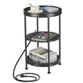 Dulcii Side Table, Round End Table with 3 Storage Shelves for Living Room, Bedroom, Nightstand with Steel Frame for Small Spaces, Industrial Round Sofa Table, Outdoor Accent Coffee Table, Rustic Brown