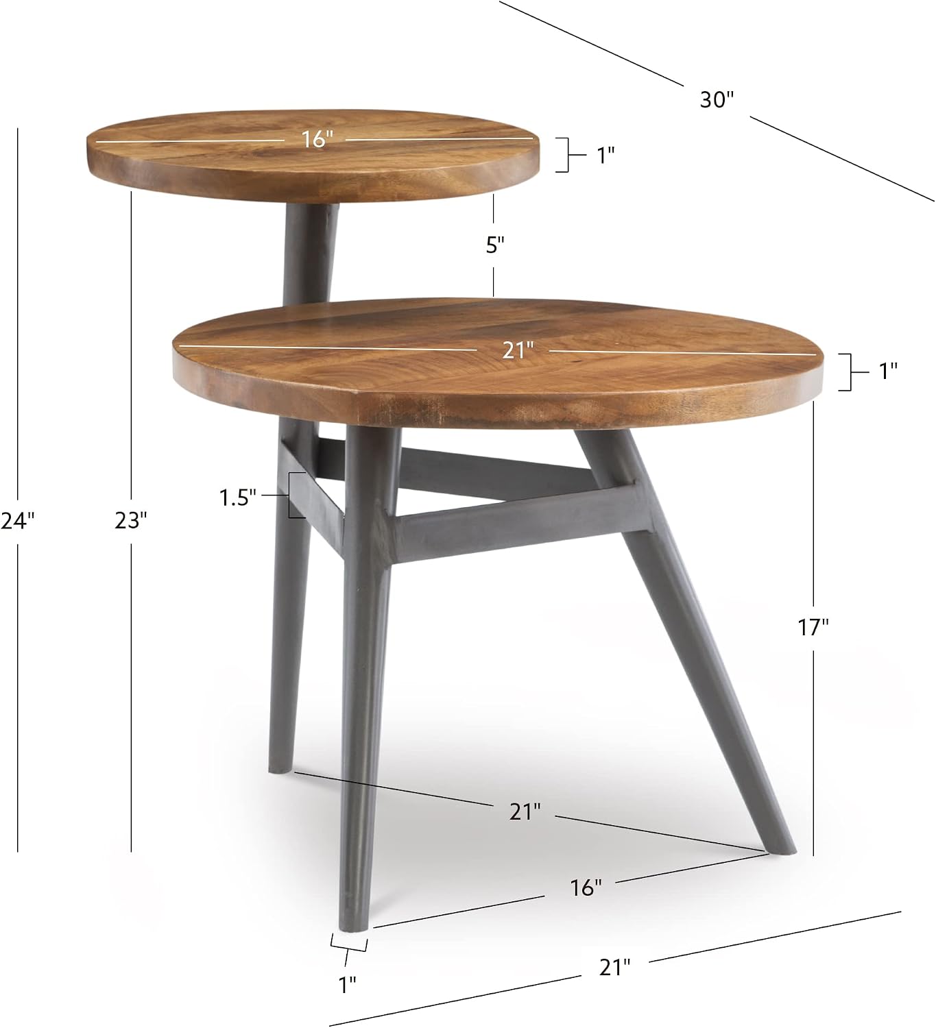 Powell Bruno Natural Wood & Gun Metal Grey Two Tiered Plant Stand Side Table