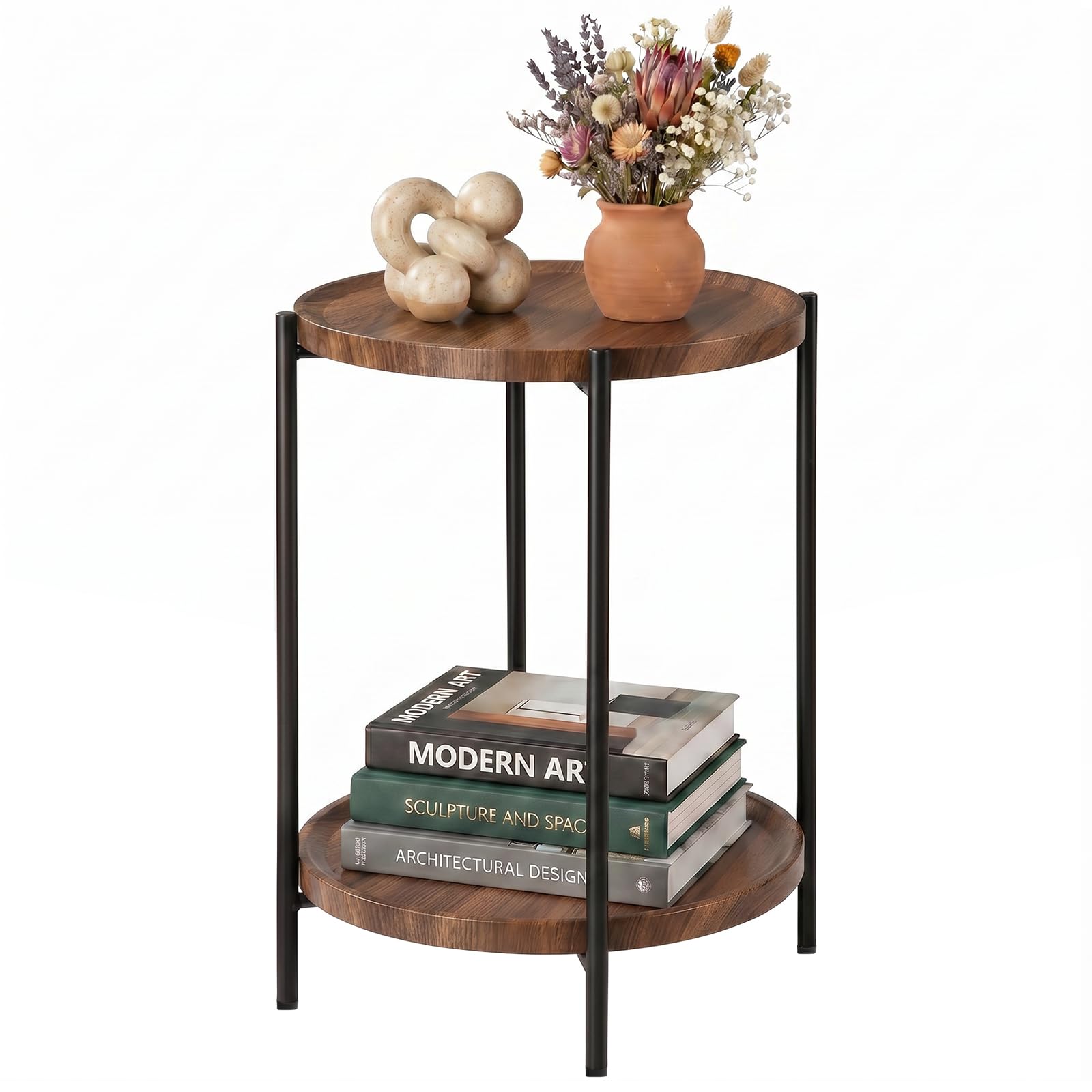 TeoKJ 2 Tier Gold Side Table, Folding Round Metal End Table Small Nightstand with Two Removable Tray for Bedroom Living Room Small Spaces Bedside Gold