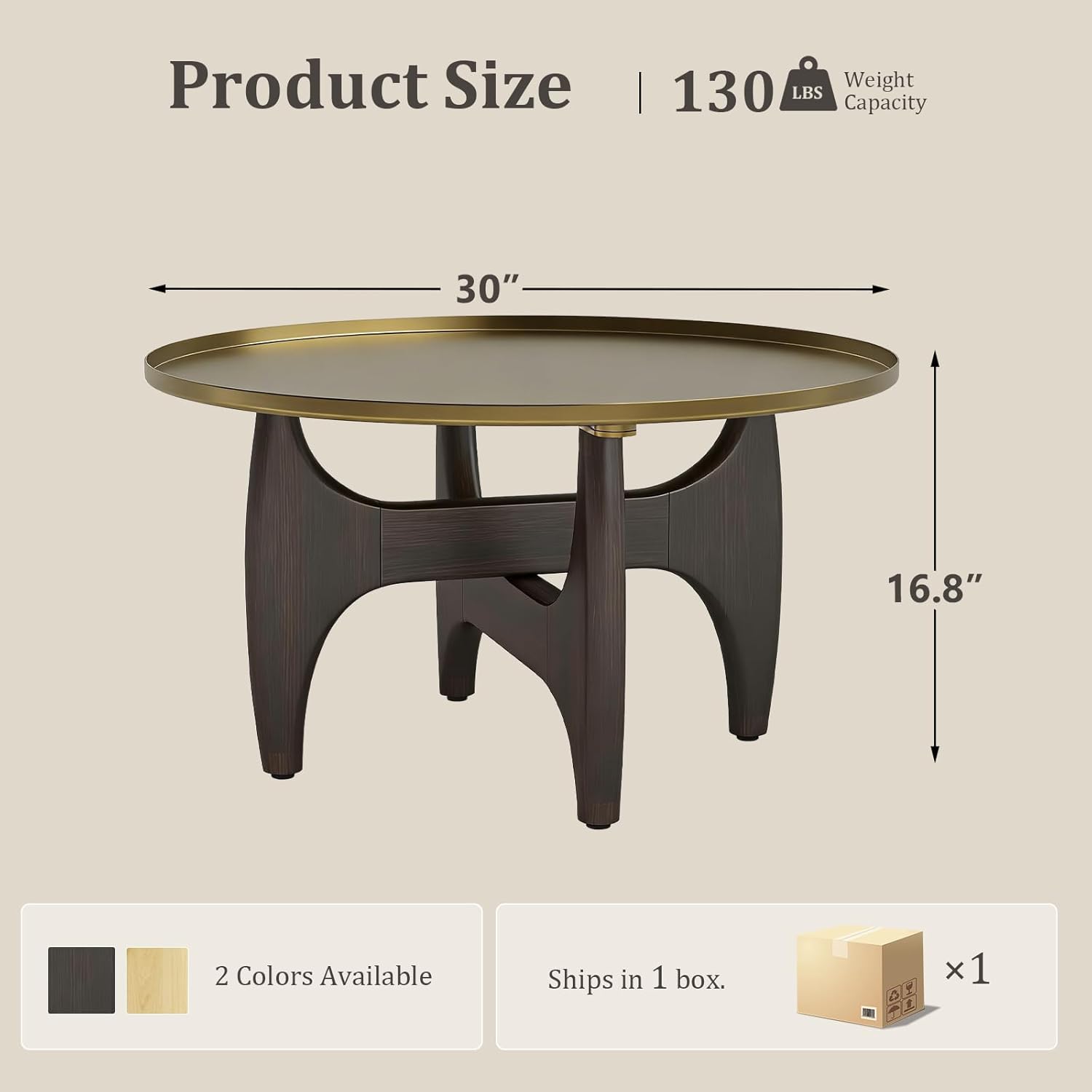 Mid Century Modern Round Coffee Table, Small Center Table with Stainless Steel Top and X-Shaped Wood Base for Living Room, Bedroom, Home Office, Walnut
