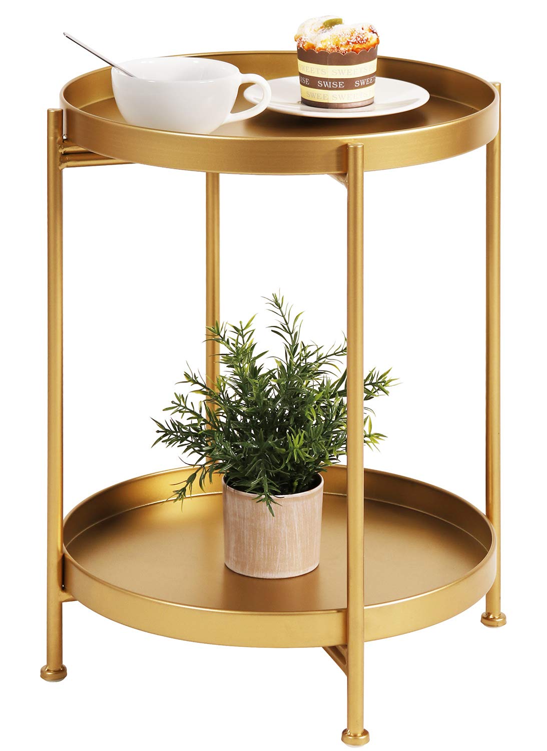 Tiita Round End Table Mental 2-Tier Side Table Nightstand/Small Iron Tables Accent Coffee Table for Living Room Bedroom Office Small Space