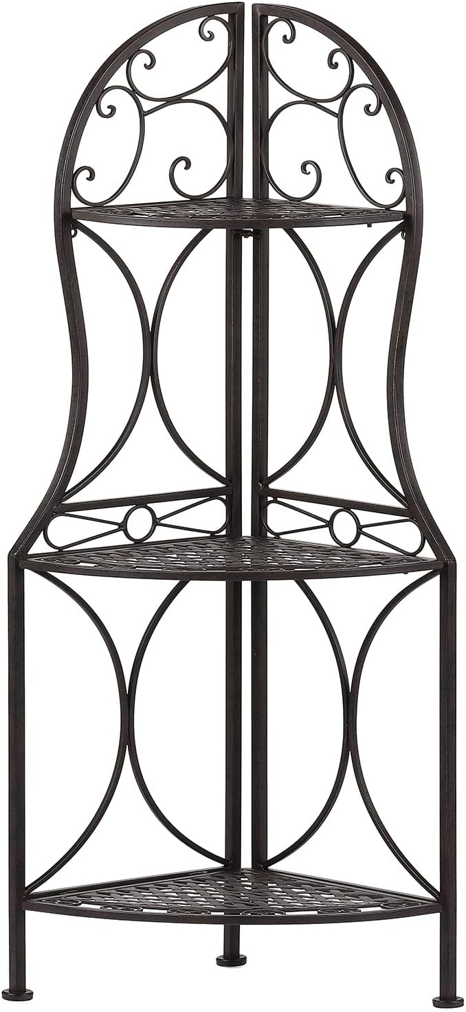 3 Tier Metal Corner Shelf Stand for Kitchen Free Standing Corner Shelf, Bakers Rack, Antique Bronze