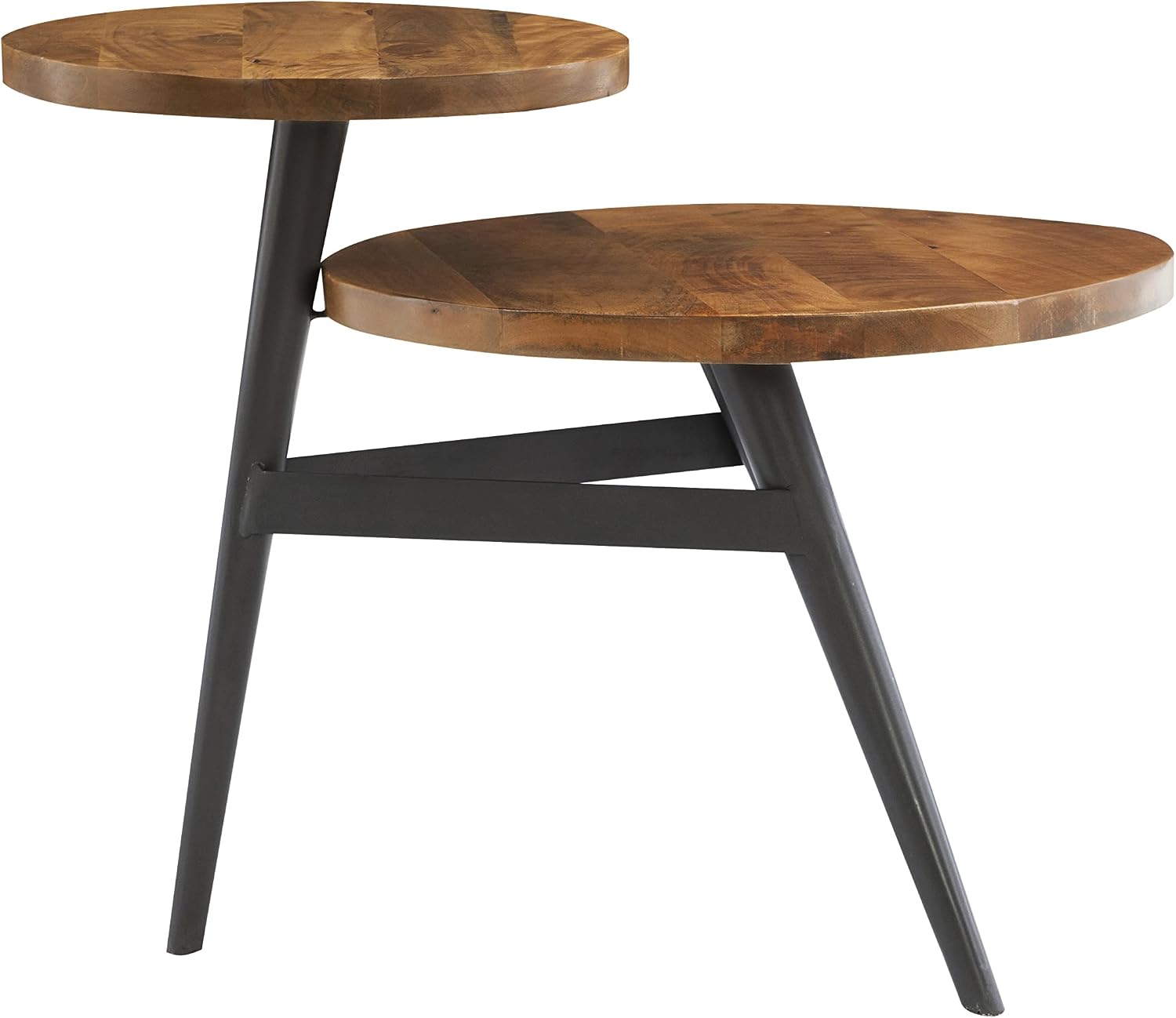 Powell Bruno Natural Wood & Gun Metal Grey Two Tiered Plant Stand Side Table