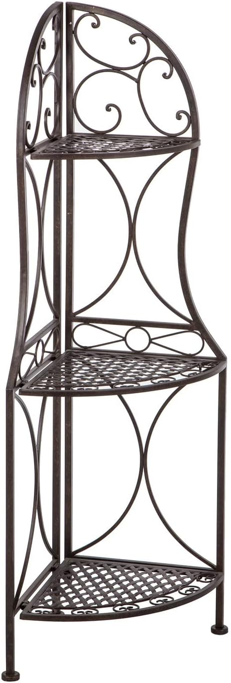 3 Tier Metal Corner Shelf Stand for Kitchen Free Standing Corner Shelf, Bakers Rack, Antique Bronze