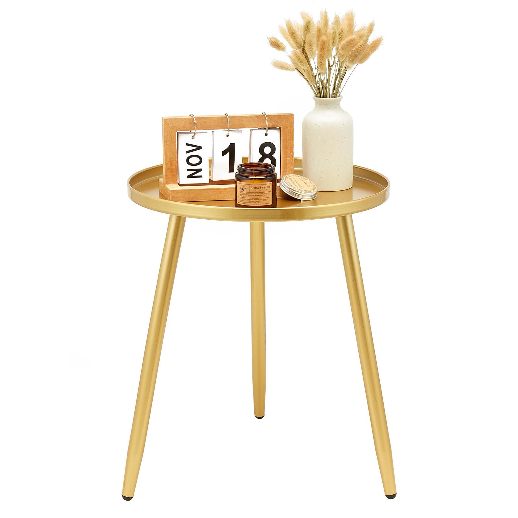 Linpla End/Side Tables - Small Round Accent Table, Metal Bronze Narrow Night Stands with 3 Legs, Ideal for Any Room-Side Tables Living Room, Bedroom, Plant Stand Balcony, Indoor & Outdoor