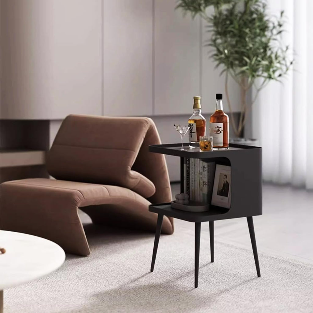 Modern Metal Side Table Nightstand, Small Square End Table for Bedroom & Living Room, Matte Black Bedside Table with Storage, Minimalist Accent Table for Small Spaces