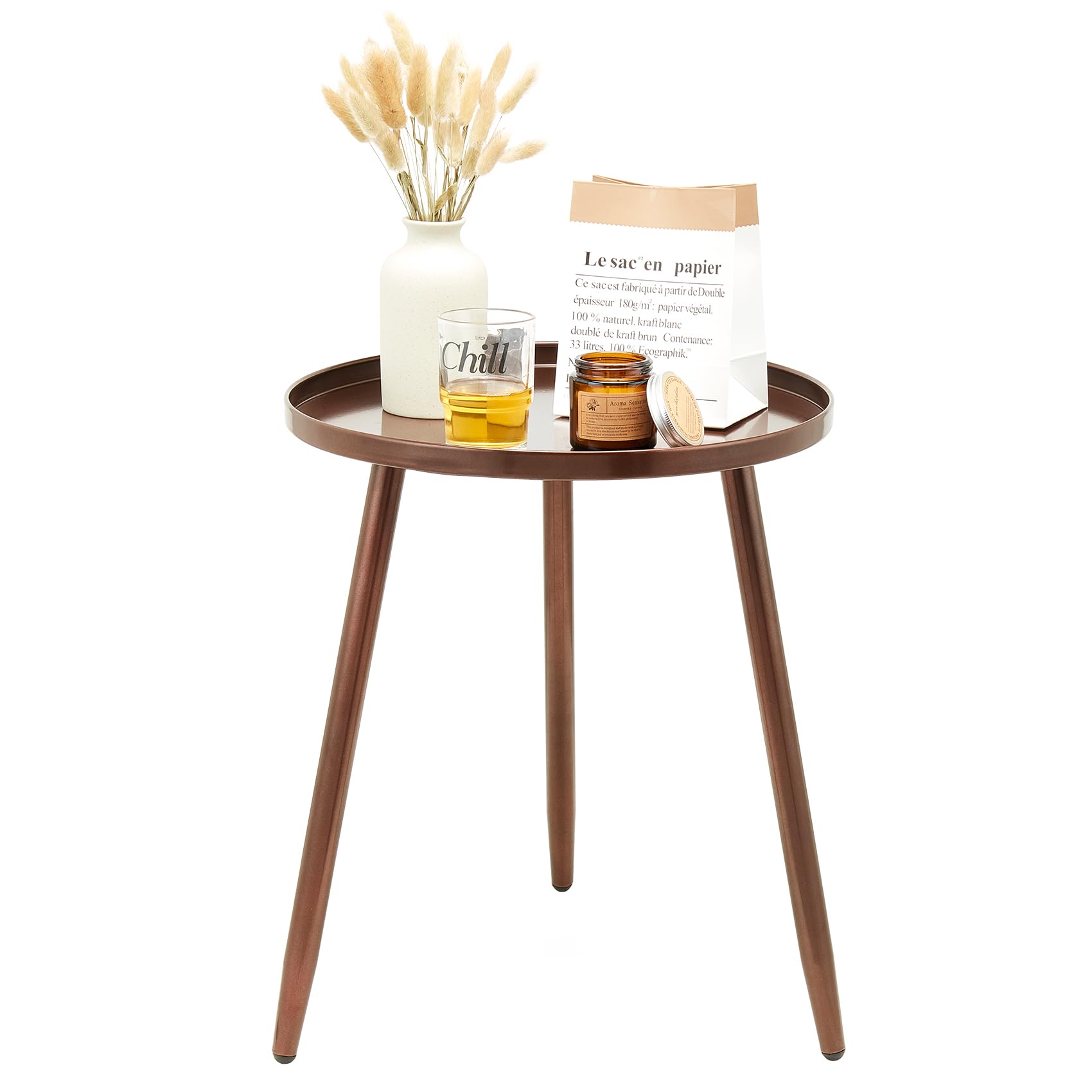 Linpla End/Side Tables - Small Round Accent Table, Metal Bronze Narrow Night Stands with 3 Legs, Ideal for Any Room-Side Tables Living Room, Bedroom, Plant Stand Balcony, Indoor & Outdoor