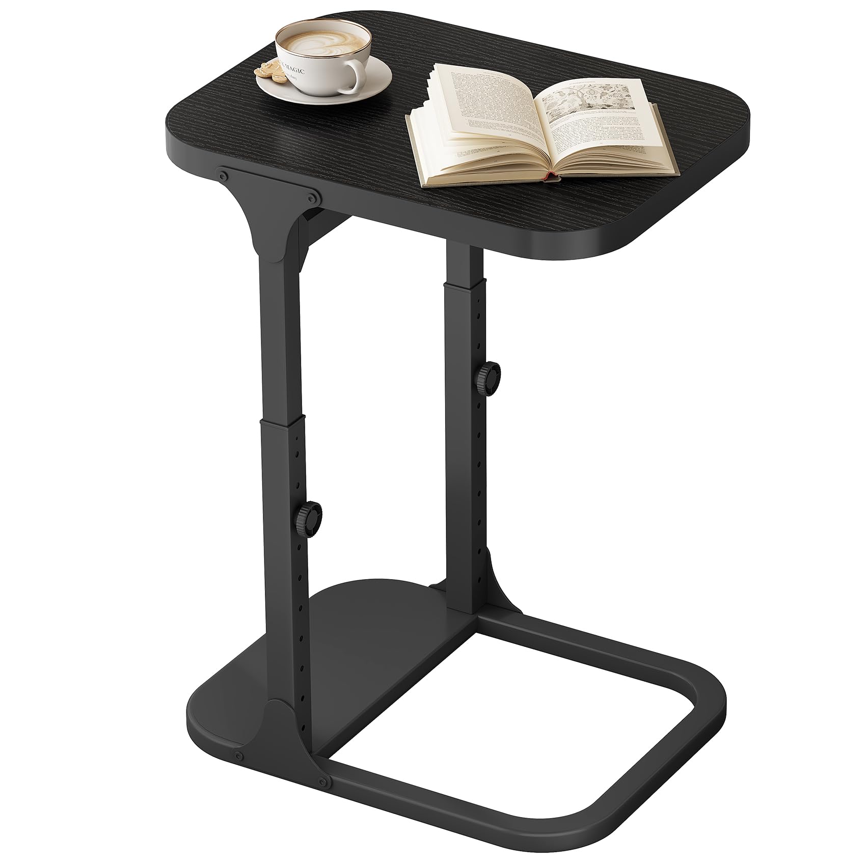 Kitstorack Ultra Stable & Durable End Table, Ajustable Height C Shaped Side Table for Couch, Sofa Side Table with Thickened Metal Frame for Living Room, Bedroom, Rustic