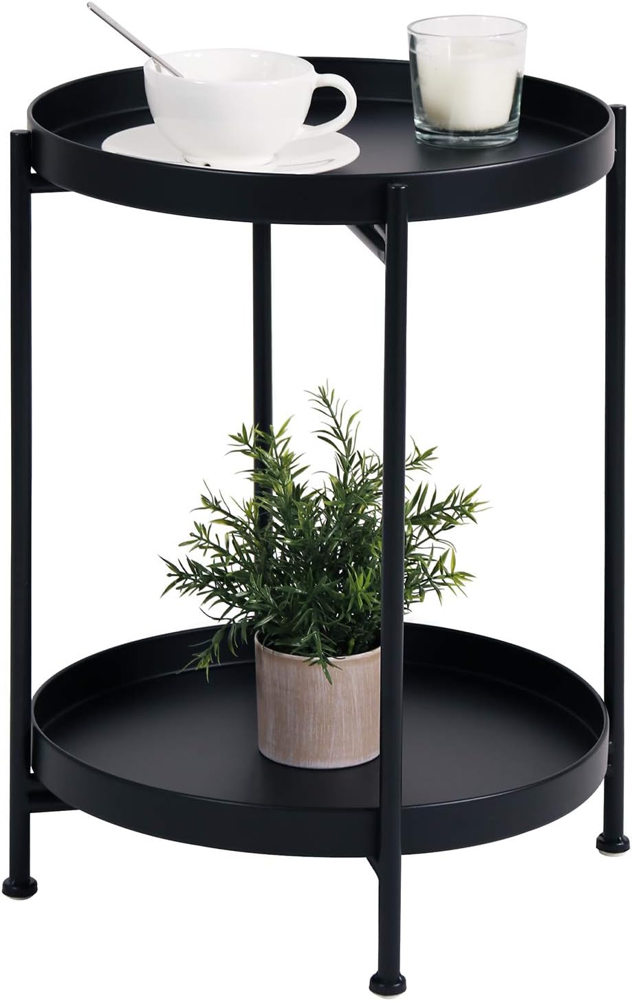 Tiita Round End Table Mental 2-Tier Side Table Nightstand/Small Iron Tables Accent Coffee Table for Living Room Bedroom Office Small Space