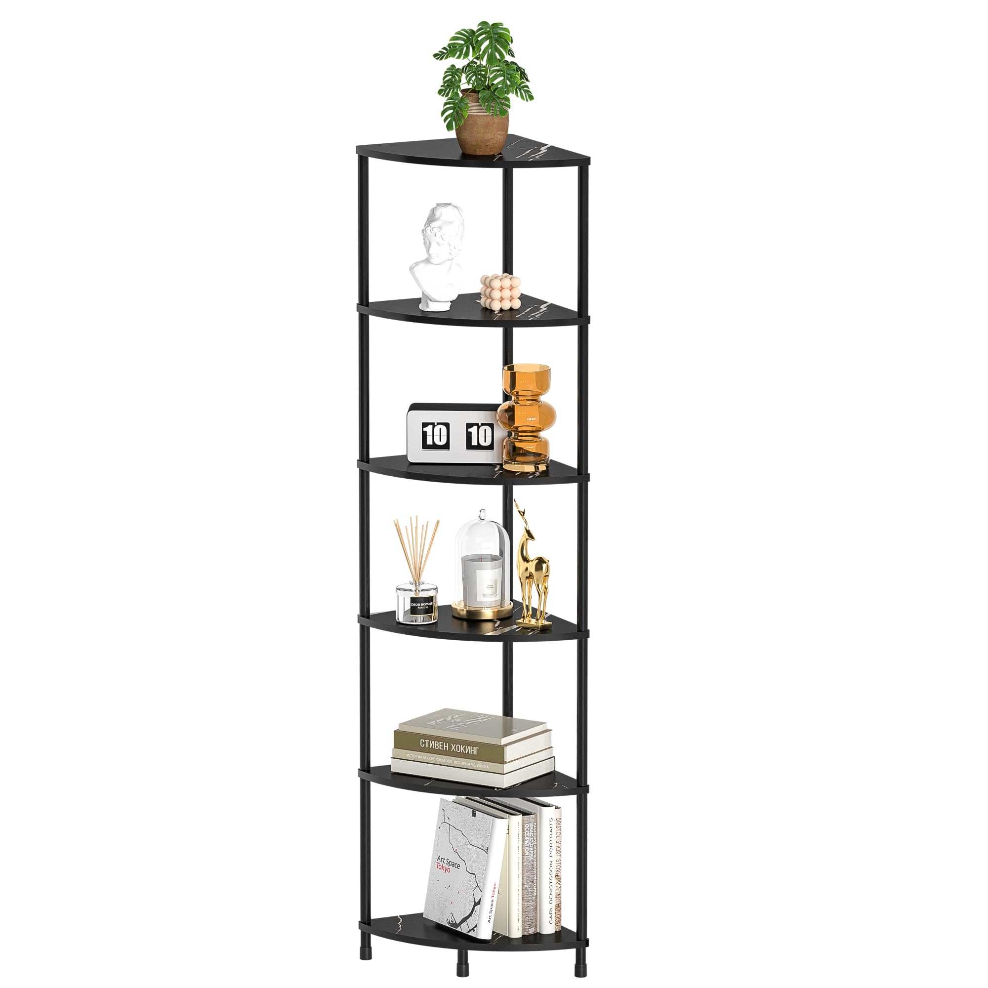 Corner Plant Stand Shelf, 5 Tier Tall Shelf Plant Stand for Indoor Plants, Rustic Brown Corner Bookshelf Wall Decor Living Room, 44.1" Display Shelf for Bedroom, Bathroom, Small Space
