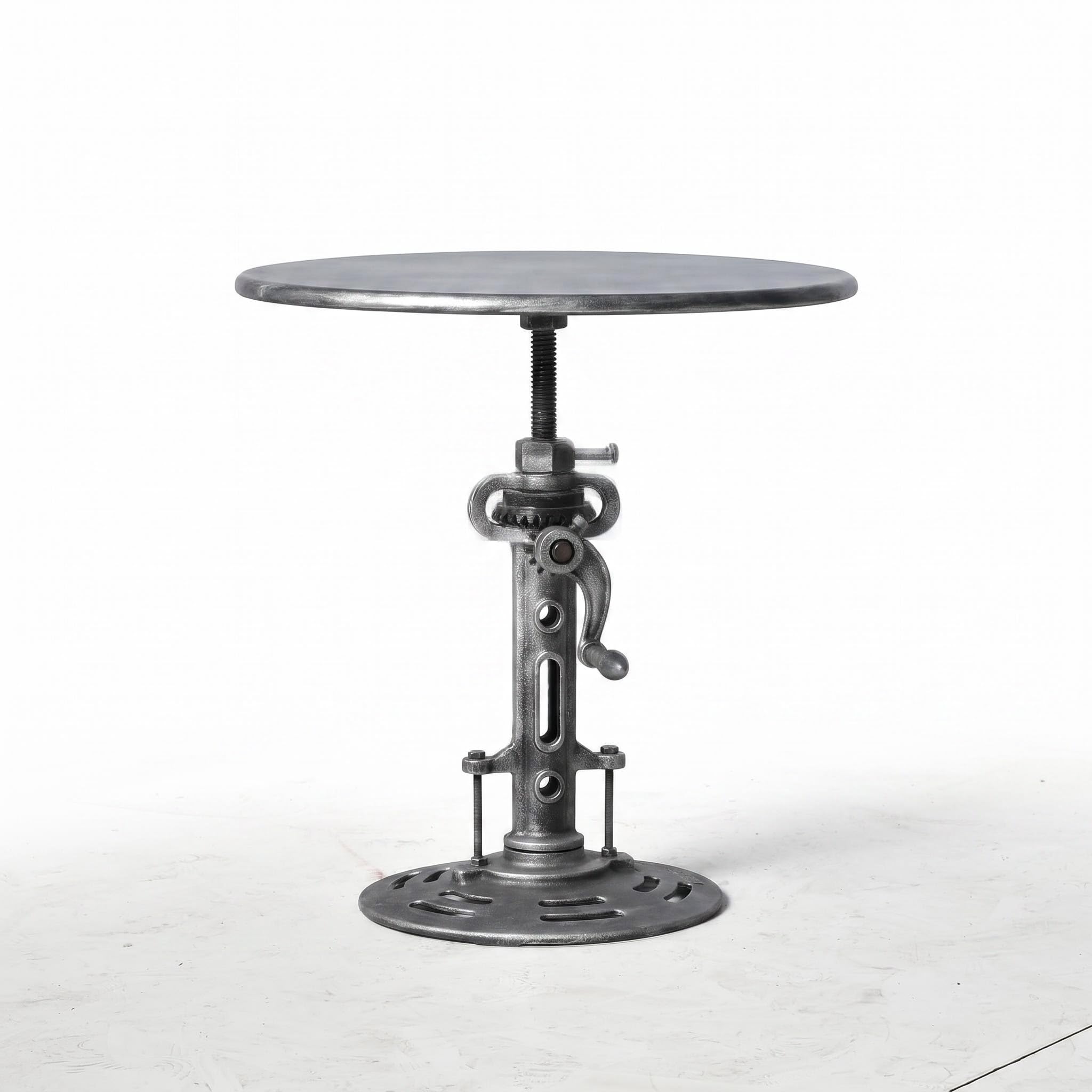 Topower Industrial Retro Side Table end Table Antique Mechanic DIY Crank Height Ajustable Cast Iron Base Table Farmhouse Accent End Table Silver
