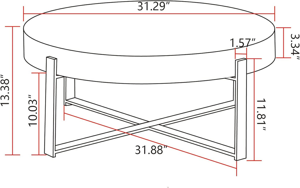 Splicing Round Coffee Table, Retro Style with Fir Wood Top