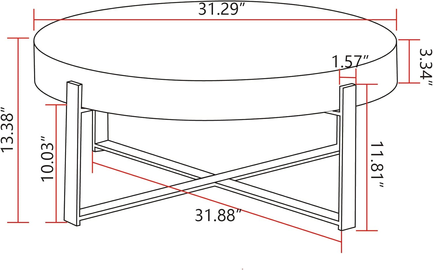 Splicing Round Coffee Table, Retro Style with Fir Wood Top