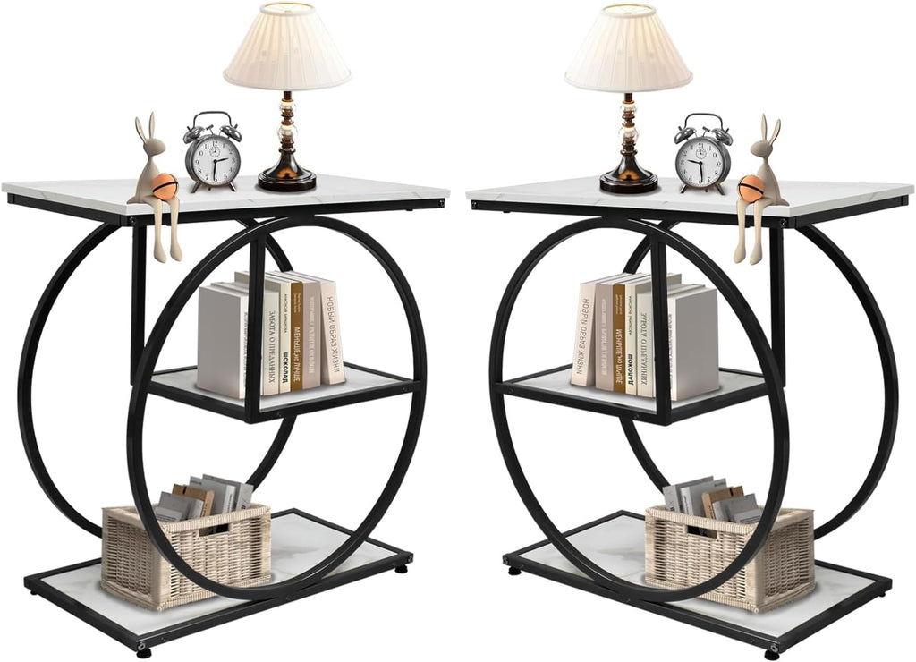 AT-VALY 3-Tier End Table, Side Table with Storage Shelves, Small Sofa Side Table for Living Room, Bedroom (Black)