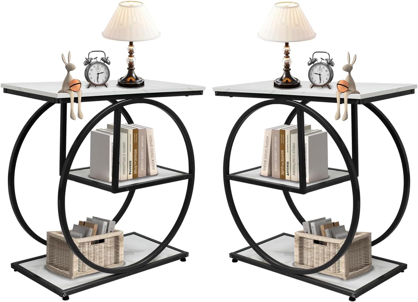 AT-VALY 3-Tier End Table, Side Table with Storage Shelves, Small Sofa Side Table for Living Room, Bedroom (Black)