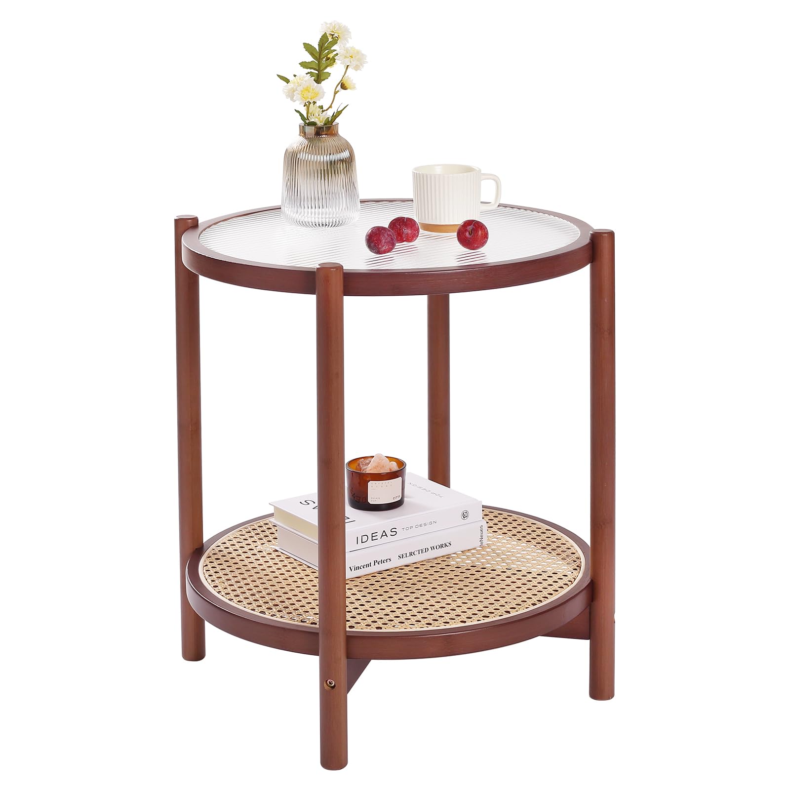 Tiita Round End Table Mental 2-Tier Side Table Nightstand/Small Iron Tables Accent Coffee Table for Living Room Bedroom Office Small Space