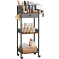 Bathroom Storage and Organizer Shelf Hair Dryer Holder, 9.85in 3-Tier Narrow Metal Standing Rack with Toilet Paper Holder, Corner Stand for Cosmetic, Vanity, Kitchen, Laundry Rustic Brown