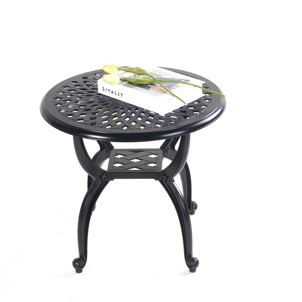 Mandolin Outdoor Patio,Rust -Resistant Cast Aluminum Side Table,Weather Resistant End Table，Coffee Table， Perfect for Patio, Backyard Or Garden. (Aluminum Round, Copper)