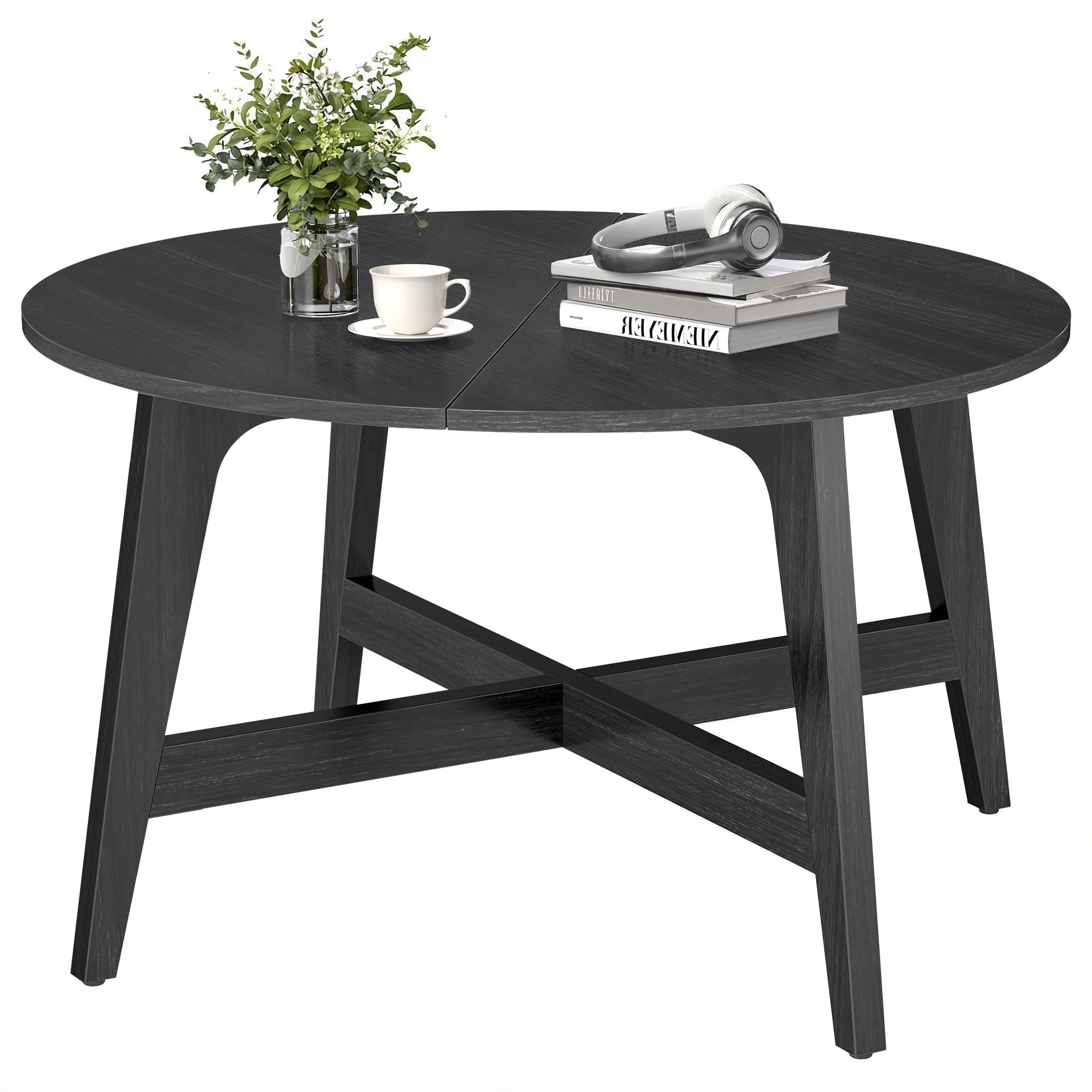 VASAGLE Round Coffee Table for Living Room, Cage Cocktail Table with Steel Frame, 31.5 Inches Dia., Industrial Style, Rustic Brown and Black ULCT040B01