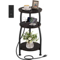 Small Round Side Table, 3-Tier End Table with Storage Shelf, Slim Sofa Table Coffee Table, Sturdy & Easy Assemble Nightstand for Small Spaces, Living Room Bedroom Corner, Grey
