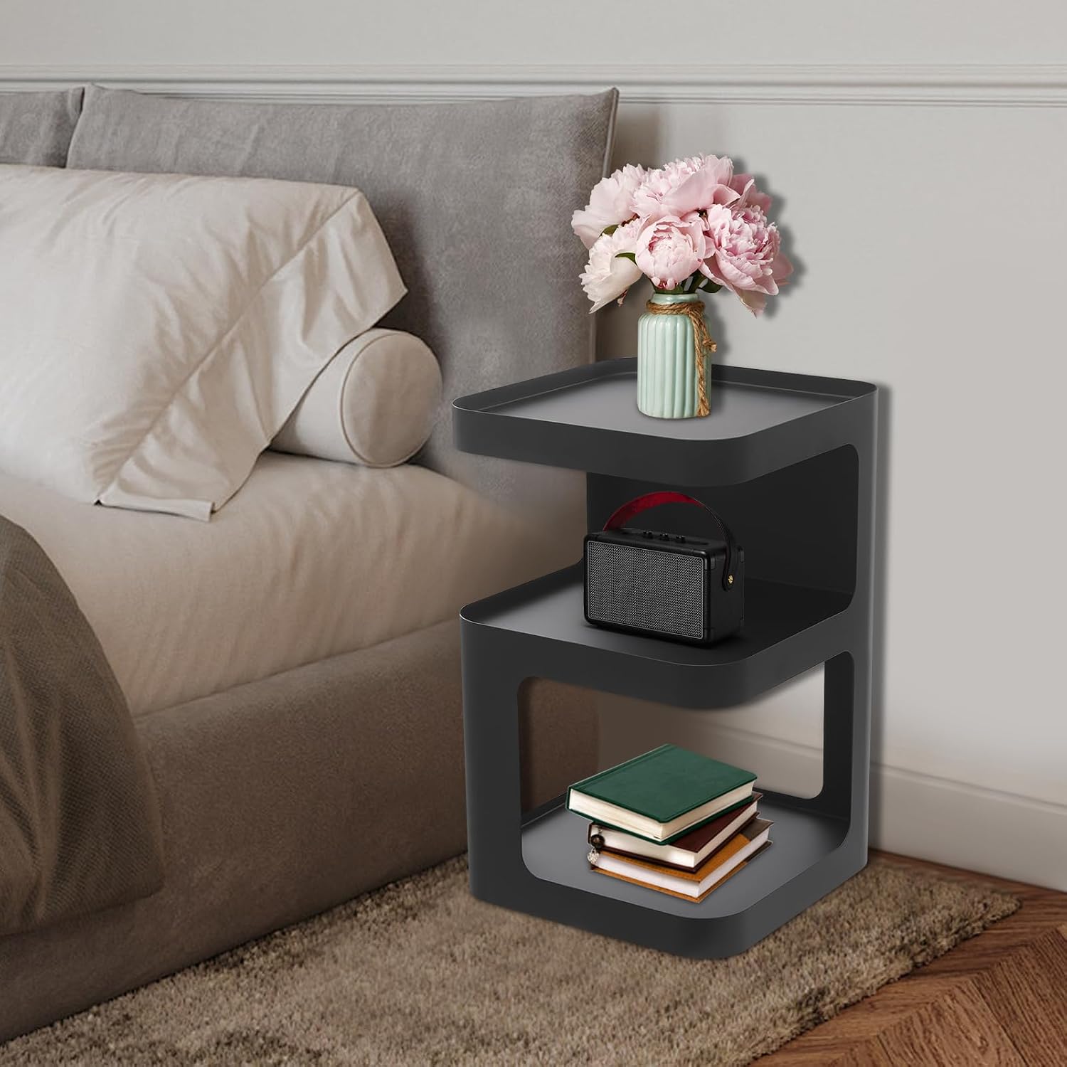 Modern Side Table for Couch, End Tables for Small Spaces, Metal nightstand, Accent Desks with Storage for Living Room, Office, Bedroom, and Cloakroom