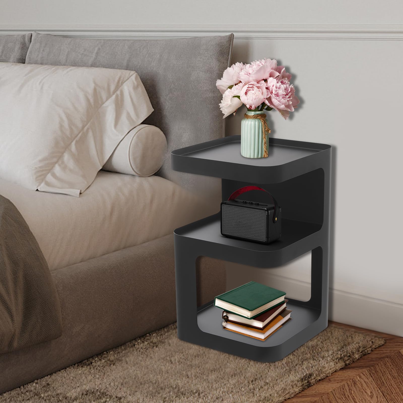 Modern Side Table for Couch, End Tables for Small Spaces, Metal nightstand, Accent Desks with Storage for Living Room, Office, Bedroom, and Cloakroom