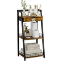 keomaisyto 3-Tier Narrow Bathroom Shelves with Drawer, Bathroom Organizers and Storage, Open Floor Ladder Shelf, Freestanding Tower Slim Standing Unit for Small Spaces - Rustic Brown
