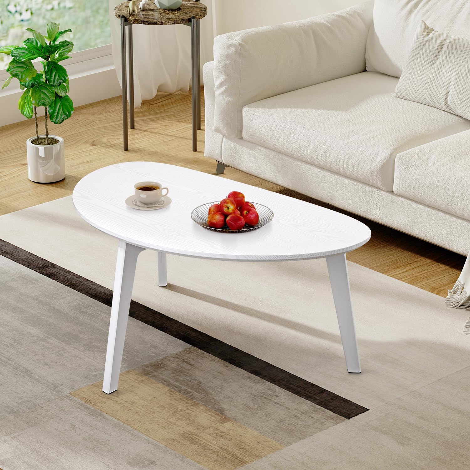 Large Oval Coffee Table Espresso Wood Mid Century Modern Unique Retro Farmhouse - Contemporary Triangle Small Table for Living Room, Bedroom Bedside Table and Office 19" D x 34" W x 16" H
