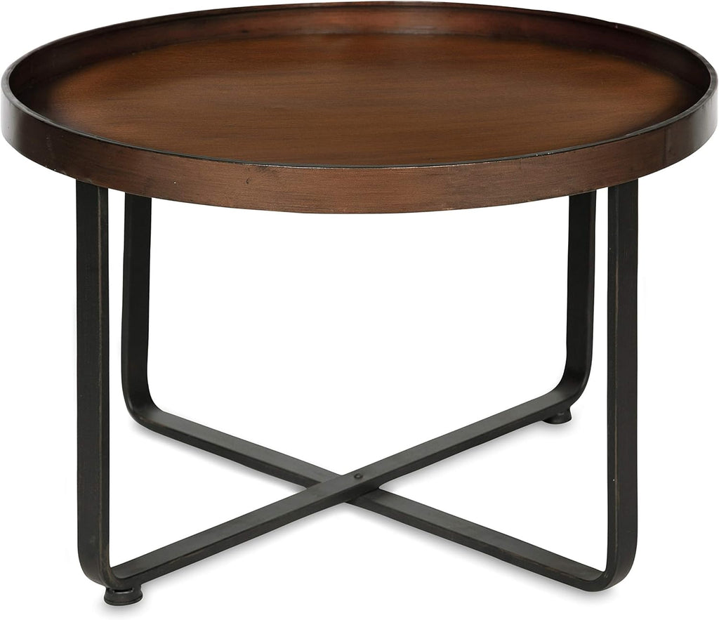 Kate and Laurel Zabel Modern Round Metal Coffee Table with Criss Cross Base, Bronze and Black