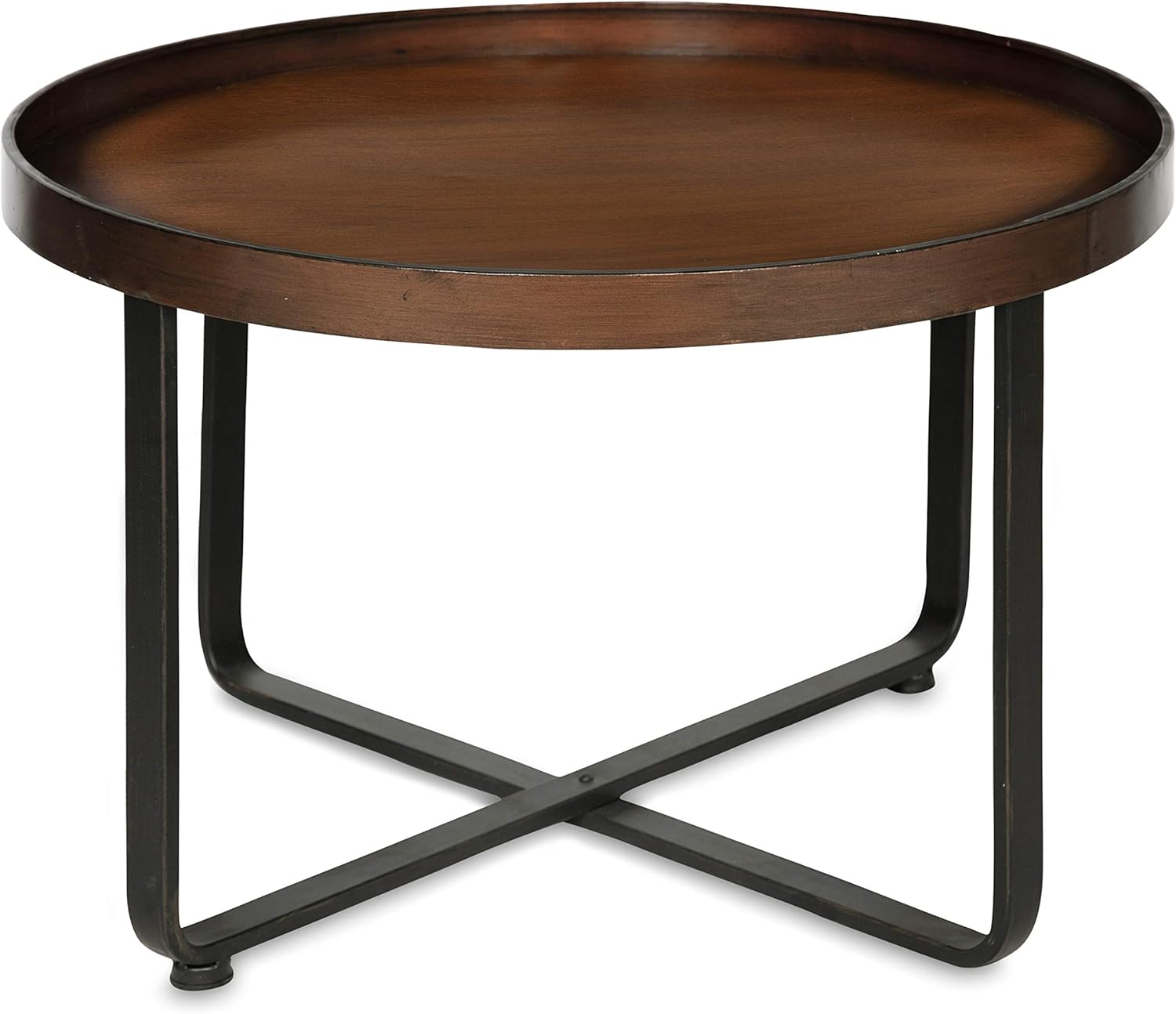 Kate and Laurel Zabel Modern Round Metal Coffee Table with Criss Cross Base, Bronze and Black