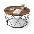 VASAGLE Round Coffee Table for Living Room, Cage Cocktail Table with Steel Frame, 31.5 Inches Dia., Industrial Style, Rustic Brown and Black ULCT040B01