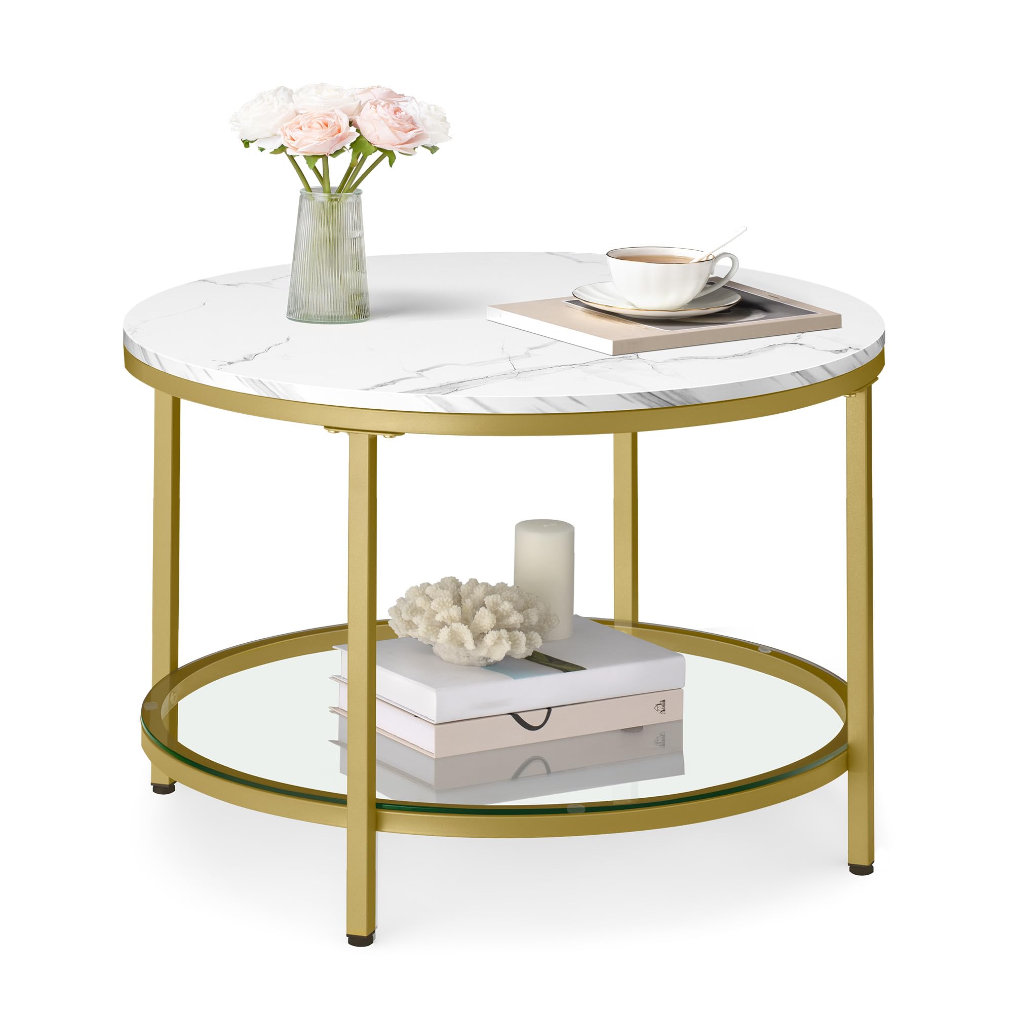 VASAGLE Round Coffee Table for Living Room, Cage Cocktail Table with Steel Frame, 31.5 Inches Dia., Industrial Style, Rustic Brown and Black ULCT040B01