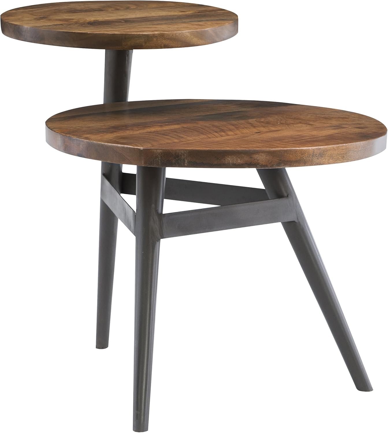 Powell Bruno Natural Wood & Gun Metal Grey Two Tiered Plant Stand Side Table