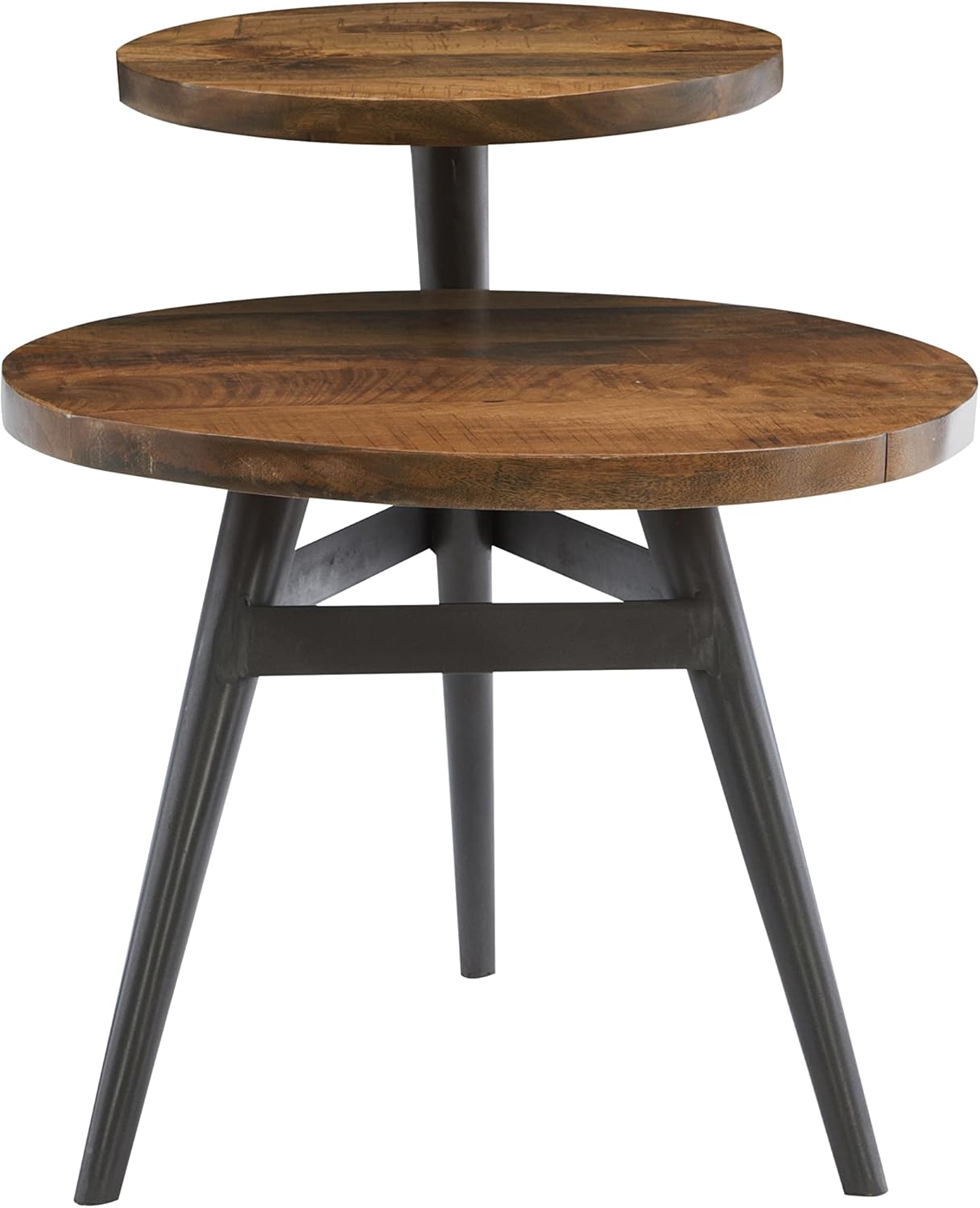 Powell Bruno Natural Wood & Gun Metal Grey Two Tiered Plant Stand Side Table