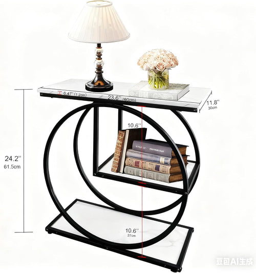 AT-VALY 3-Tier End Table, Side Table with Storage Shelves, Small Sofa Side Table for Living Room, Bedroom (Black)