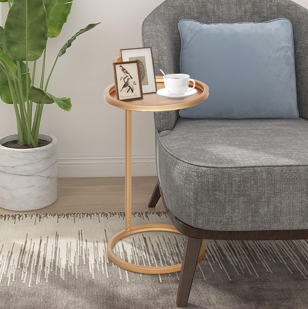 14" Round Metal End Table, Black Accent Side Table