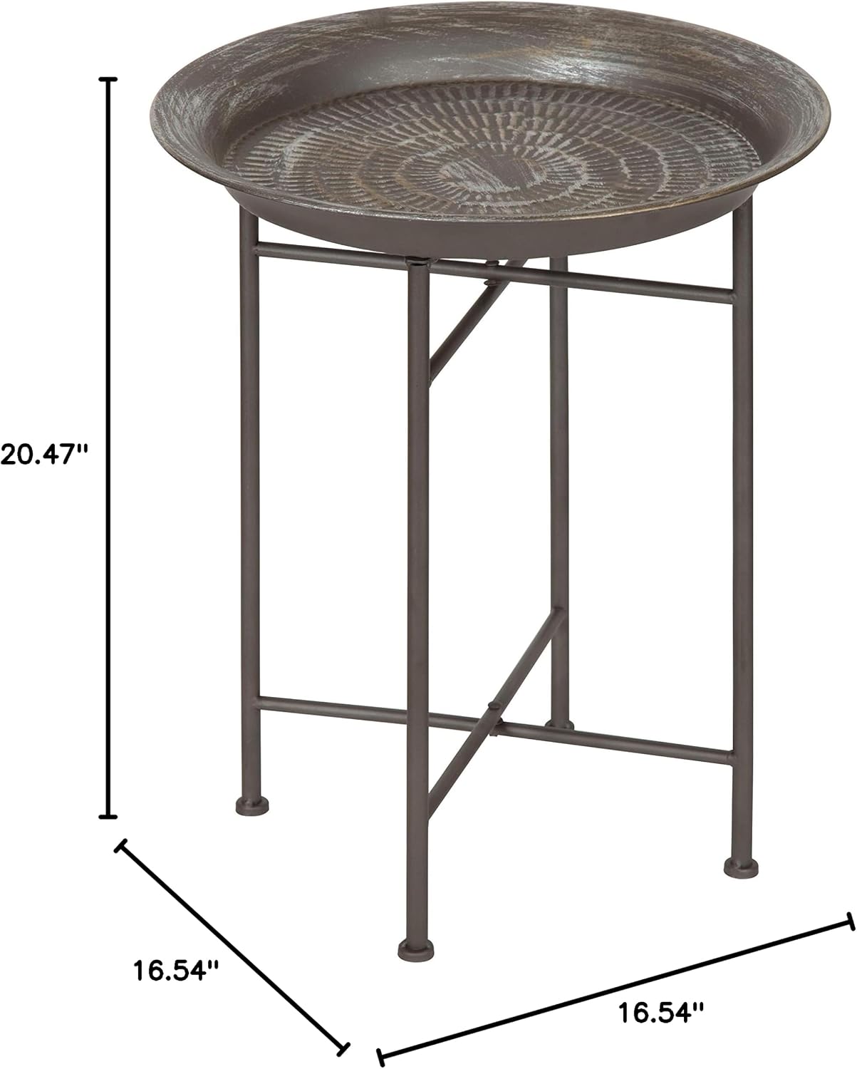 Kate and Laurel Mahdavi Hammered Metal Tray End Table, Pewter, 16.5 inch Diameter