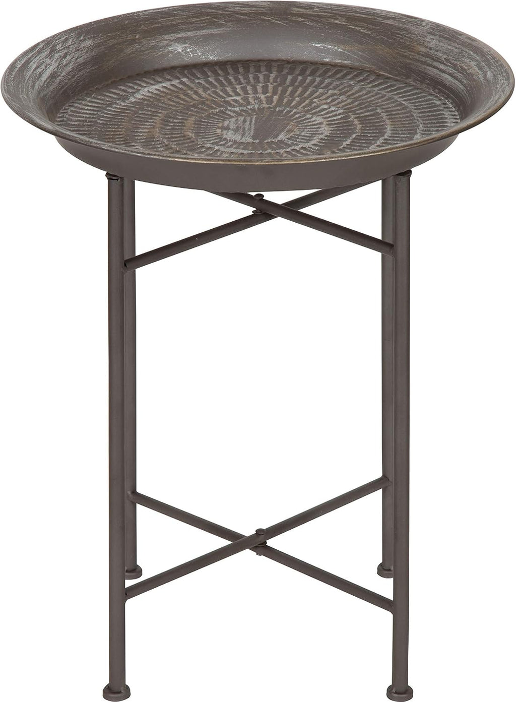Kate and Laurel Mahdavi Hammered Metal Tray End Table, Pewter, 16.5 inch Diameter