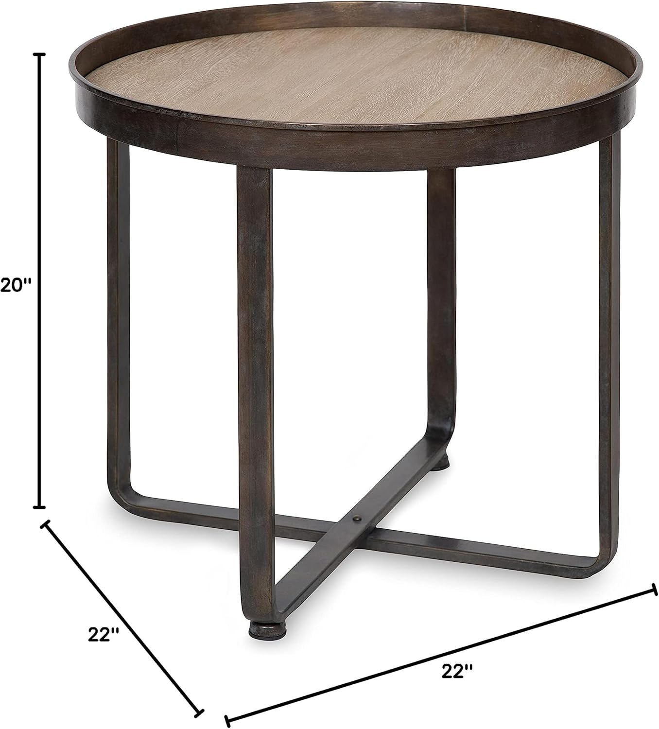 Kate and Laurel Zabel Modern Round Metal End Table with Criss Cross Base, Bronze and Black