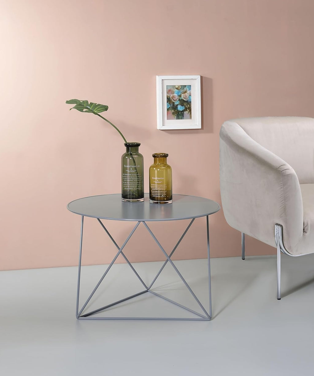 23" Metal Modern Nightstand, Farmhouse End Table with Portable, Sofa Side Table with Utility Display for Home Office Living Room, Gray