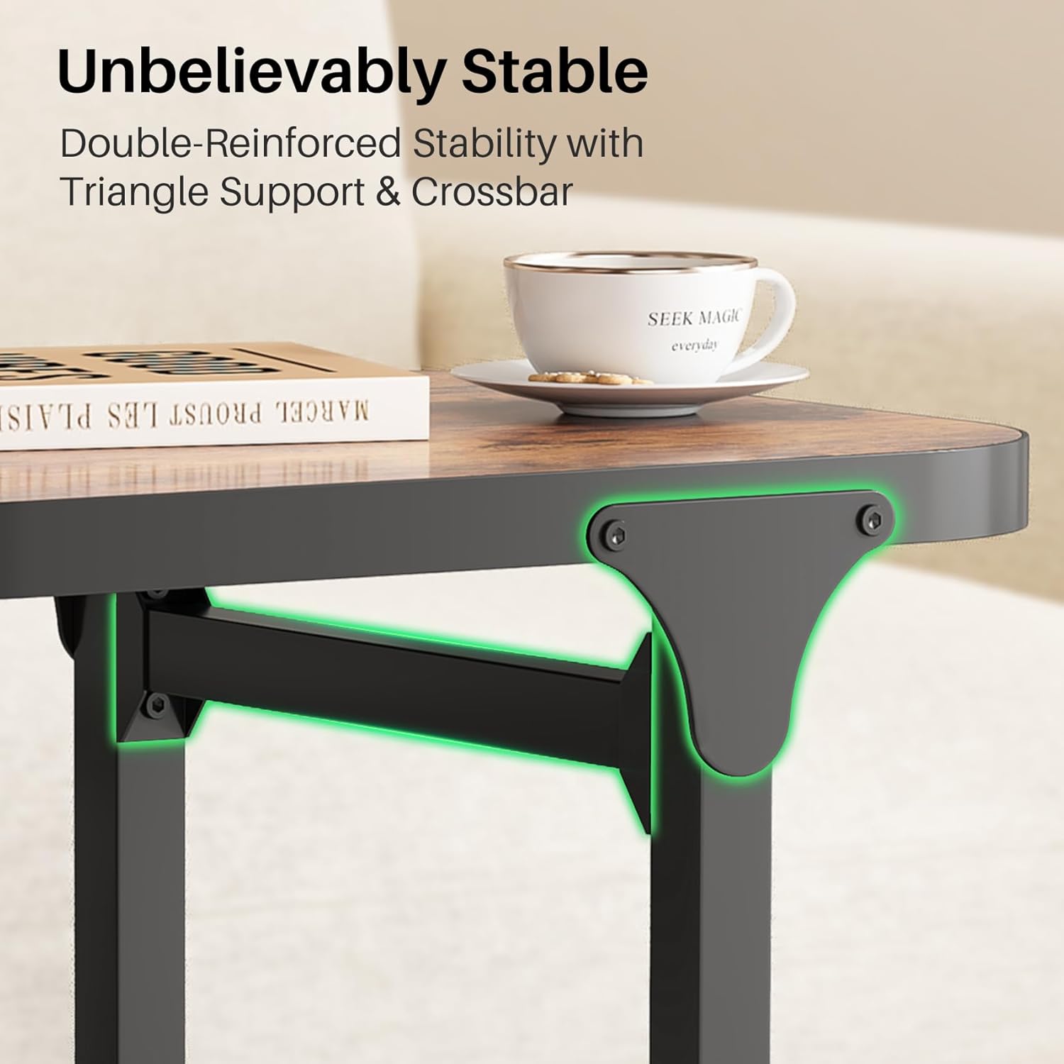 Kitstorack Ultra Stable & Durable End Table, Ajustable Height C Shaped Side Table for Couch, Sofa Side Table with Thickened Metal Frame for Living Room, Bedroom, Rustic