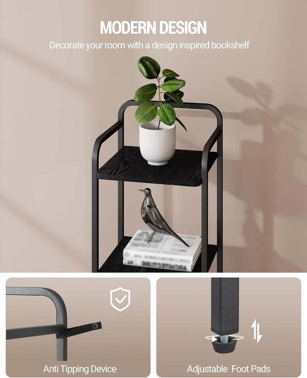 Hzuaneri Bookcase Bookshelf, Narrow Book Shelf, Industrial Corner Shelf Storage Organizer, Slim Shelving Unit for Home Office, Living Room, Bedroom, Kitchen, 6-Tier Black BC24604B