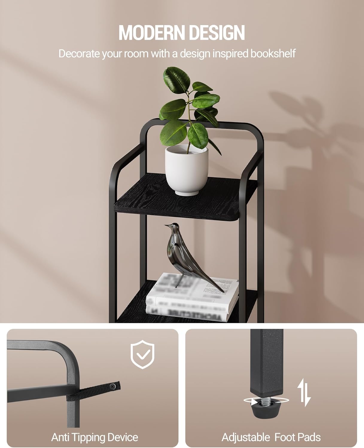 Hzuaneri Bookcase Bookshelf, Narrow Book Shelf, Industrial Corner Shelf Storage Organizer, Slim Shelving Unit for Home Office, Living Room, Bedroom, Kitchen, 6-Tier Black BC24604B