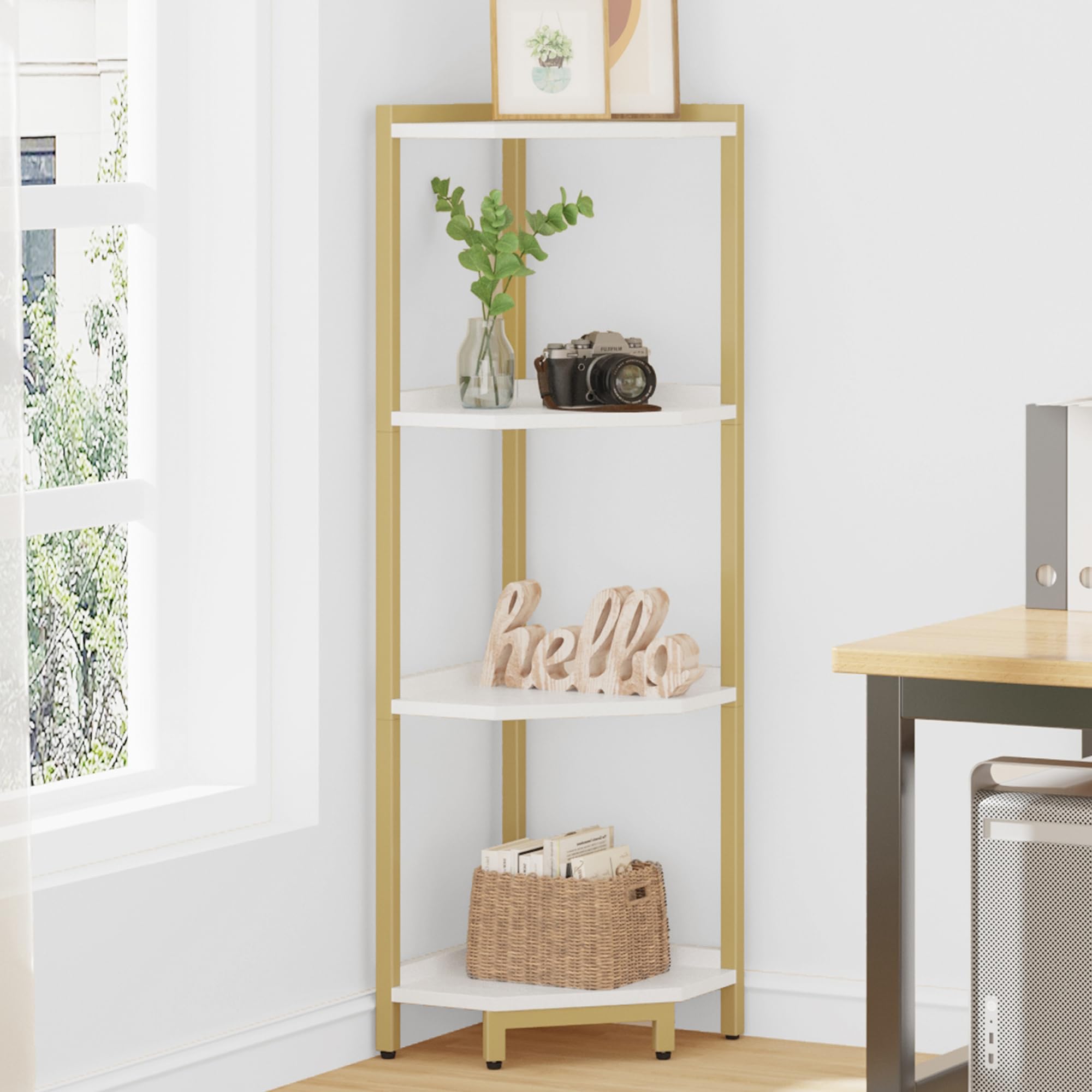 Hzuaneri Corner Shelf Stand, Corner Bookshelf, Storage Standing Shelf Unit with Metal Frame, Plant Stand, Bookcase for Living Room, Home Office, Bedroom, 6-Tier Rustic Brown CS06001B
