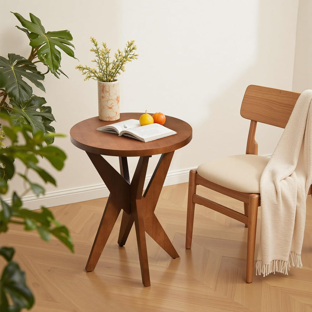 Walnut Brown Farmhouse Side Table, MDF Top for Living Room & Bedroom