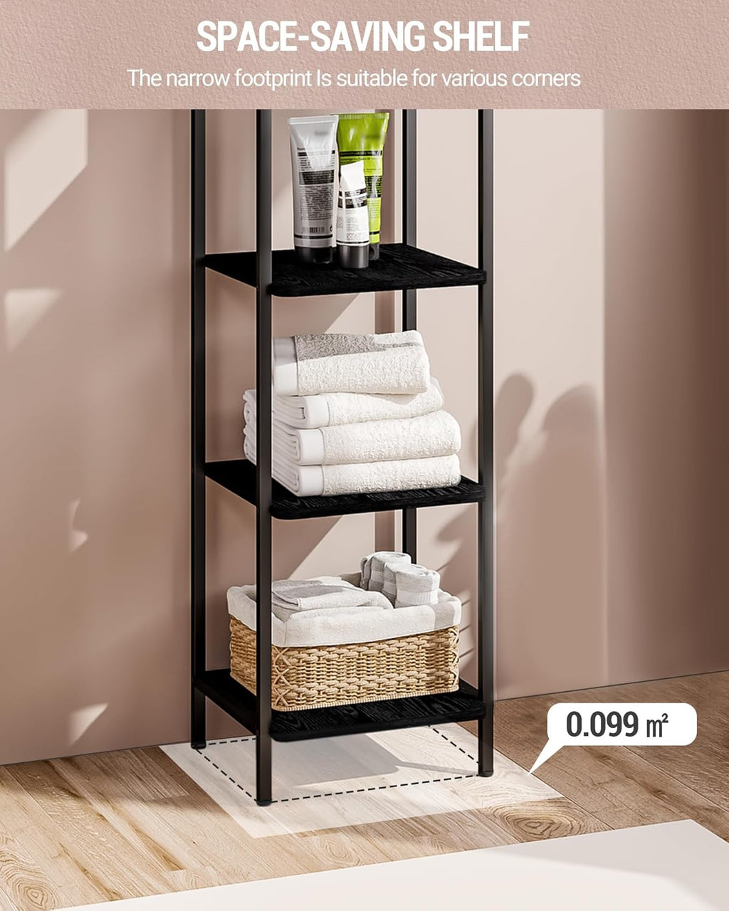 Hzuaneri Bookcase Bookshelf, Narrow Book Shelf, Industrial Corner Shelf Storage Organizer, Slim Shelving Unit for Home Office, Living Room, Bedroom, Kitchen, 6-Tier Black BC24604B