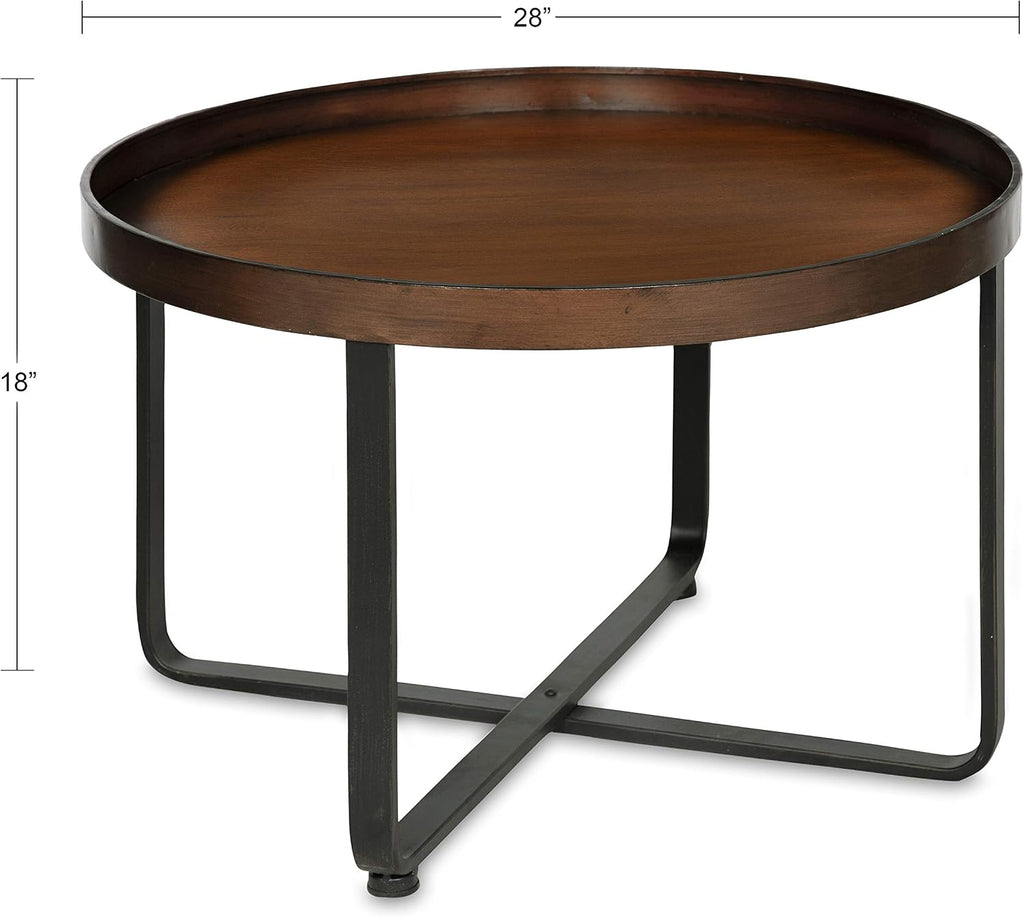 Kate and Laurel Zabel Modern Round Metal Coffee Table with Criss Cross Base, Bronze and Black