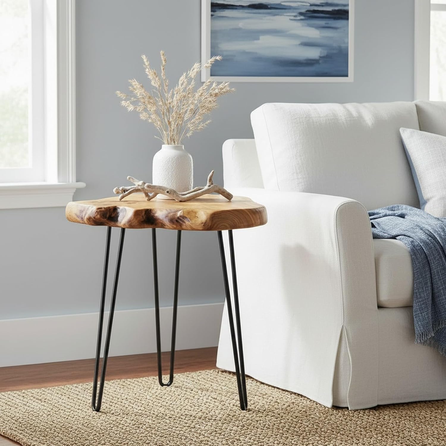 WELLAND Live Edge Cedar End Table, Unique Desktop Side Table, Natural Clear Finish, 19" L x 16" W x 20.5" H Nightstand, Plant Stand for Living Room, Bedroom, Home Office, Patio